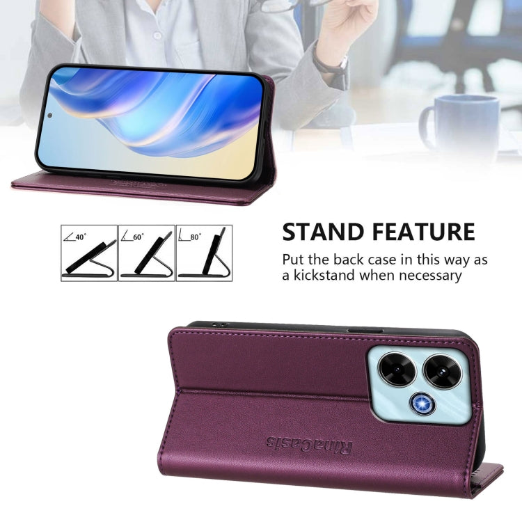 For Redmi 13 5G / 4G Global RC01 Dual-Folded Magnetic Suction RFID Leather Phone Case