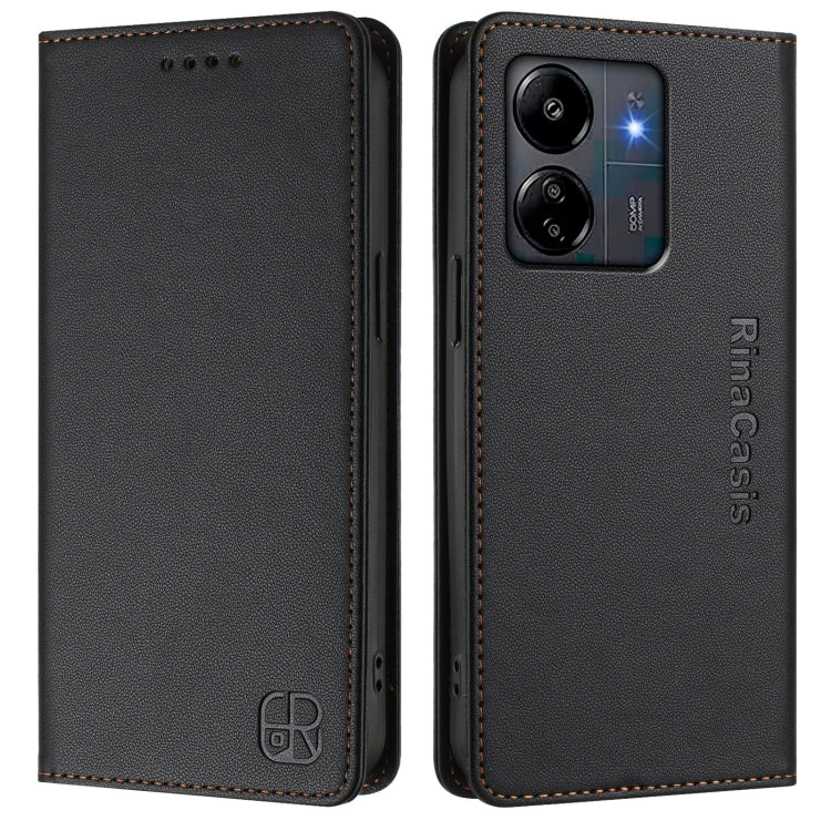 For Redmi 13C 5G / 4G Global RC01 Dual-Folded Magnetic Suction RFID Leather Phone Case