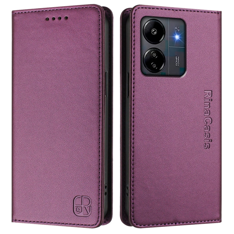 For Redmi 13C 5G / 4G Global RC01 Dual-Folded Magnetic Suction RFID Leather Phone Case