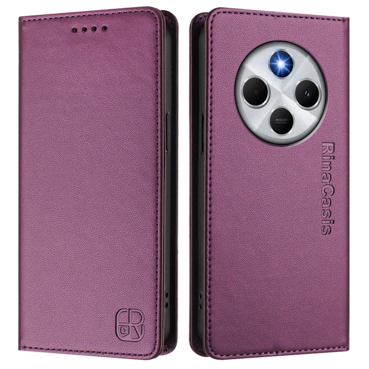 For Redmi 14C 4G / 14R 5G Global RC01 Dual-Folded Magnetic Suction RFID Leather Phone Case