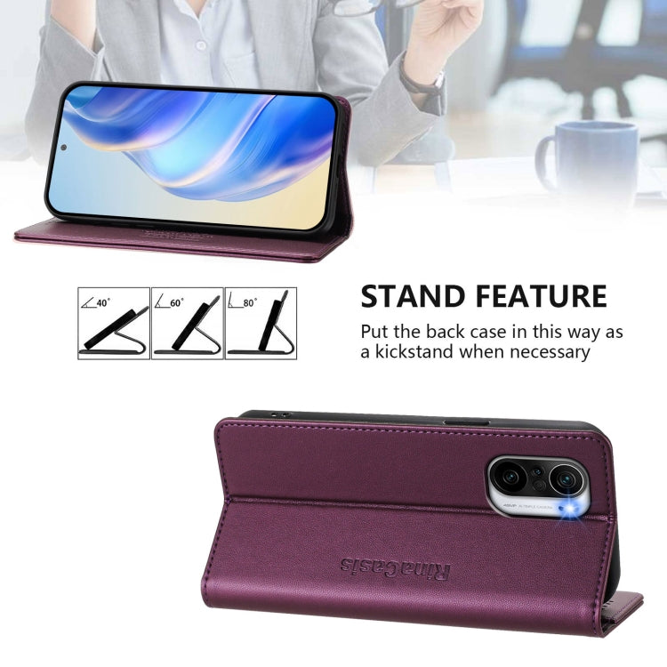 For Redmi K40 / K40 Pro RC01 Dual-Folded Magnetic Suction RFID Leather Phone Case