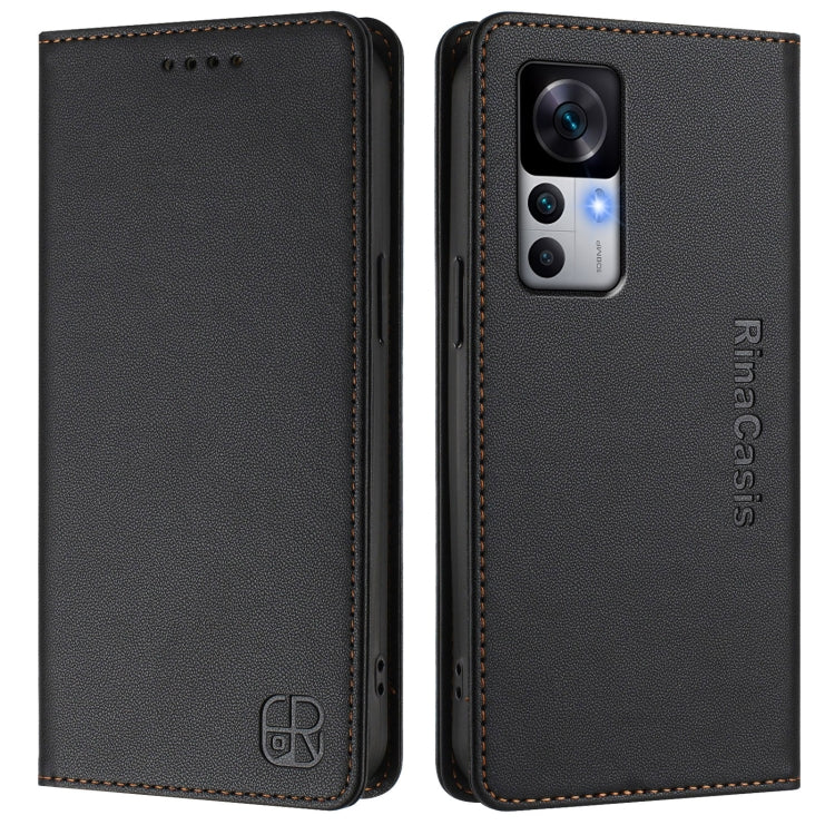 For Redmi K50 Ultra / Xiaomi 12T / 12T Pro RC01 Dual-Folded Magnetic Suction RFID Leather Phone Case