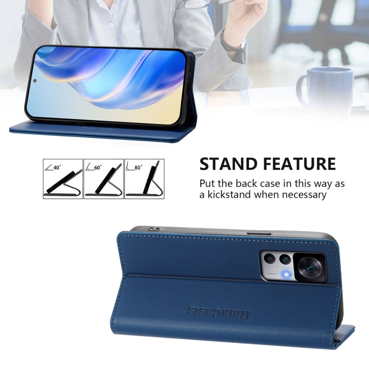 For Redmi K50 Ultra / Xiaomi 12T / 12T Pro RC01 Dual-Folded Magnetic Suction RFID Leather Phone Case