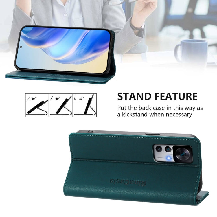 For Redmi K50 Ultra / Xiaomi 12T / 12T Pro RC01 Dual-Folded Magnetic Suction RFID Leather Phone Case