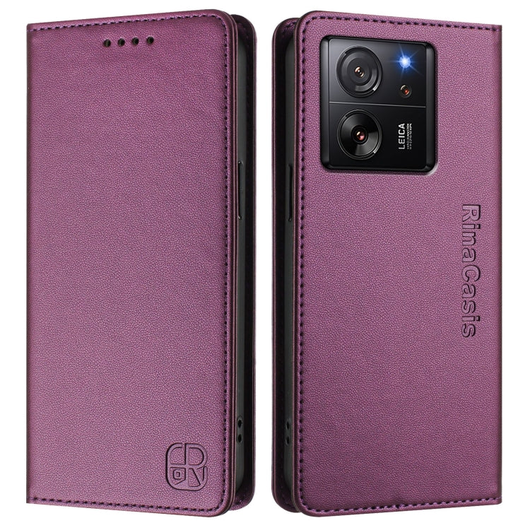 For Redmi K60 Ultra / Xiaomi 13T / 13T Pro RC01 Dual-Folded Magnetic Suction RFID Leather Phone Case
