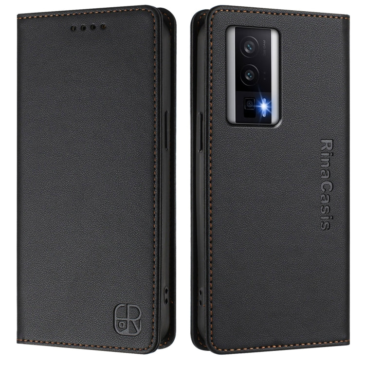 For Redmi K60 / K60 Pro RC01 Dual-Folded Magnetic Suction RFID Leather Phone Case