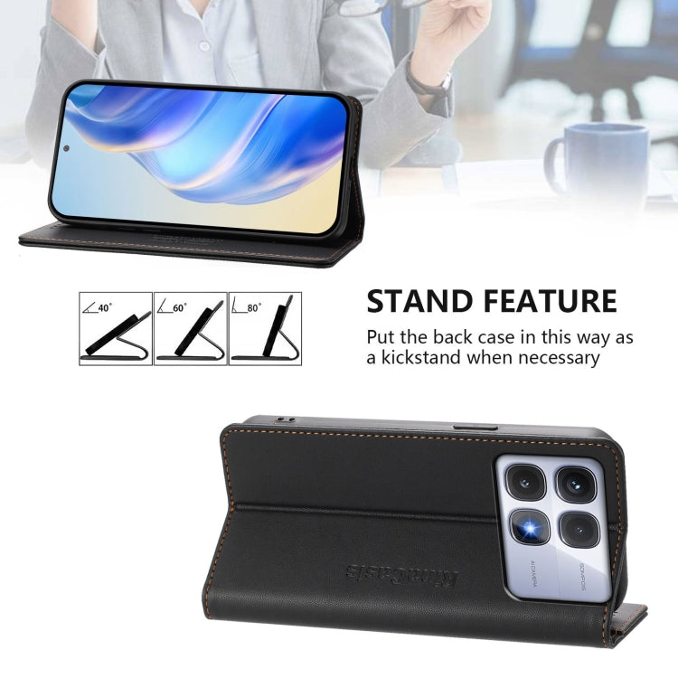 For Redmi K70 Ultra 5G Global RC01 Dual-Folded Magnetic Suction RFID Leather Phone Case