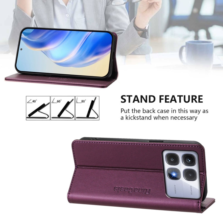 For Redmi K70 Ultra 5G Global RC01 Dual-Folded Magnetic Suction RFID Leather Phone Case