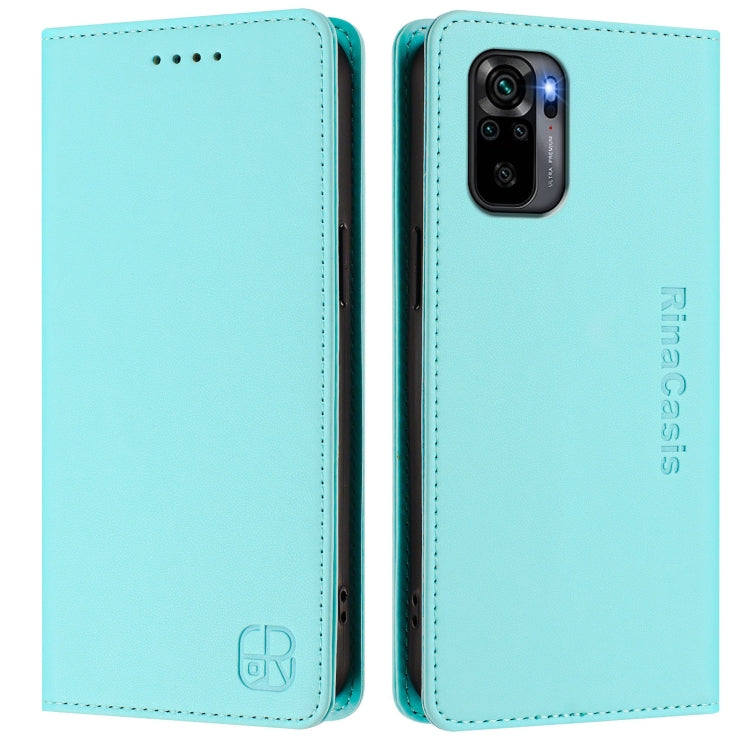 For Redmi Note 10 4G / Note 10S 4G RC01 Dual-Folded Magnetic Suction RFID Leather Phone Case