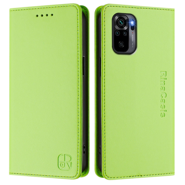For Redmi Note 10 4G / Note 10S 4G RC01 Dual-Folded Magnetic Suction RFID Leather Phone Case
