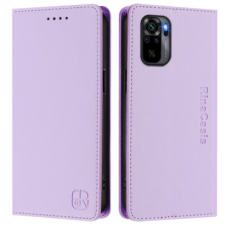 For Redmi Note 10 4G / Note 10S 4G RC01 Dual-Folded Magnetic Suction RFID Leather Phone Case