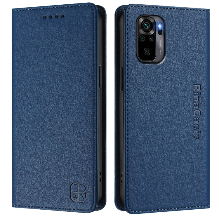 For Redmi Note 10 4G / Note 10S 4G RC01 Dual-Folded Magnetic Suction RFID Leather Phone Case