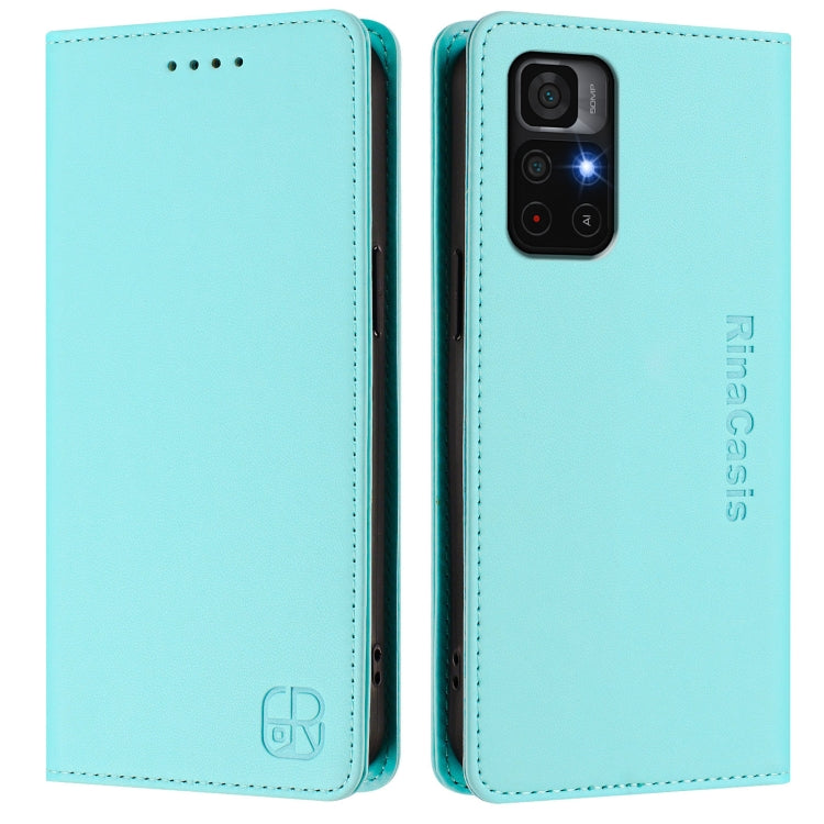 For Redmi Note 11S 5G / Xiaomi Poco M4 Pro 5G RC01 Dual-Folded Magnetic Suction RFID Leather Phone Case