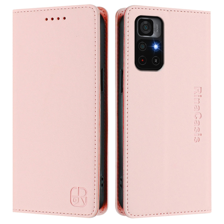 For Redmi Note 11S 5G / Xiaomi Poco M4 Pro 5G RC01 Dual-Folded Magnetic Suction RFID Leather Phone Case