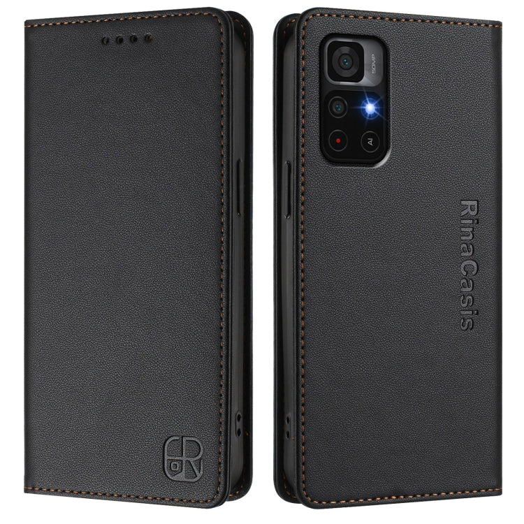 For Redmi Note 11S 5G / Xiaomi Poco M4 Pro 5G RC01 Dual-Folded Magnetic Suction RFID Leather Phone Case