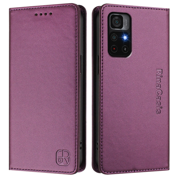 For Redmi Note 11S 5G / Xiaomi Poco M4 Pro 5G RC01 Dual-Folded Magnetic Suction RFID Leather Phone Case