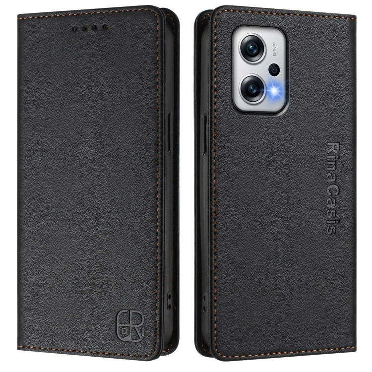 For Redmi Note 11T Pro+ / Note 12T Pro / K50i RC01 Dual-Folded Magnetic Suction RFID Leather Phone Case