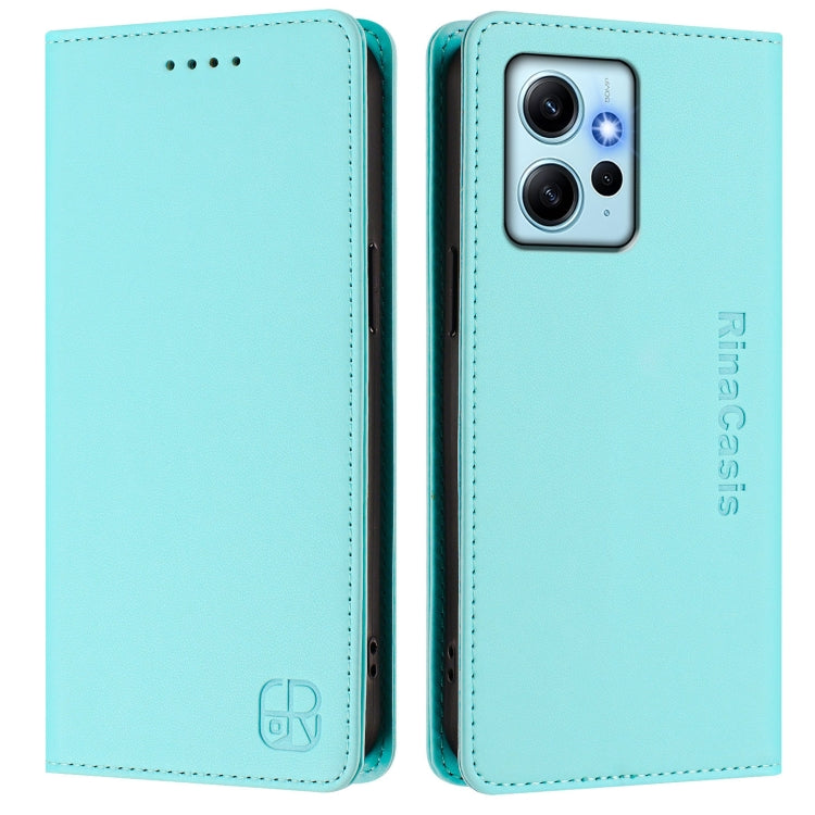 For Redmi Note 12 4G Global RC01 Dual-Folded Magnetic Suction RFID Leather Phone Case