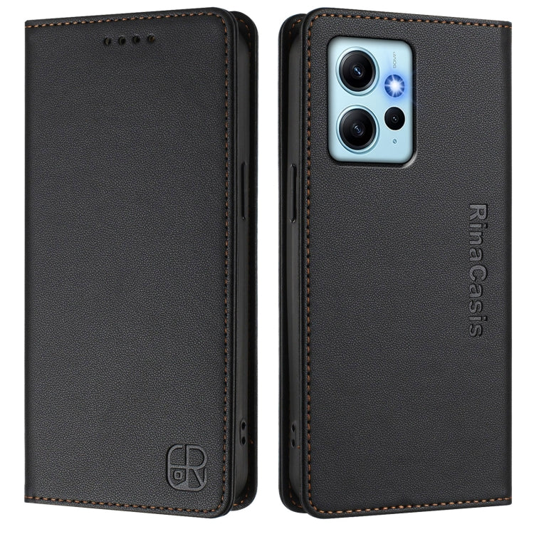 For Redmi Note 12 4G Global RC01 Dual-Folded Magnetic Suction RFID Leather Phone Case