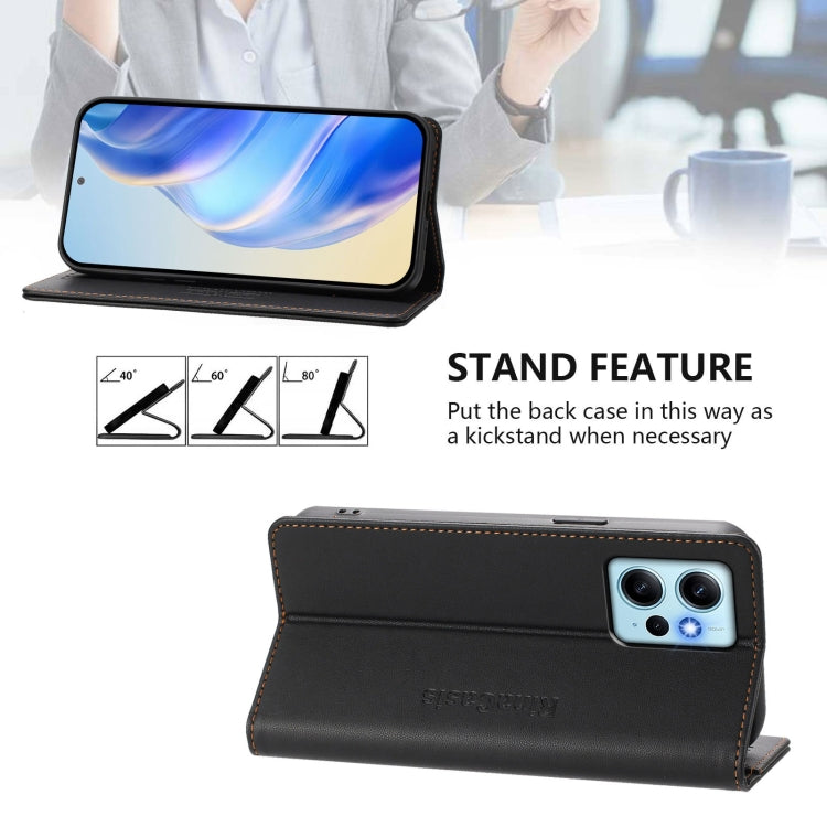 For Redmi Note 12 4G Global RC01 Dual-Folded Magnetic Suction RFID Leather Phone Case