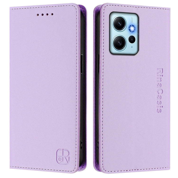 For Redmi Note 12 4G Global RC01 Dual-Folded Magnetic Suction RFID Leather Phone Case