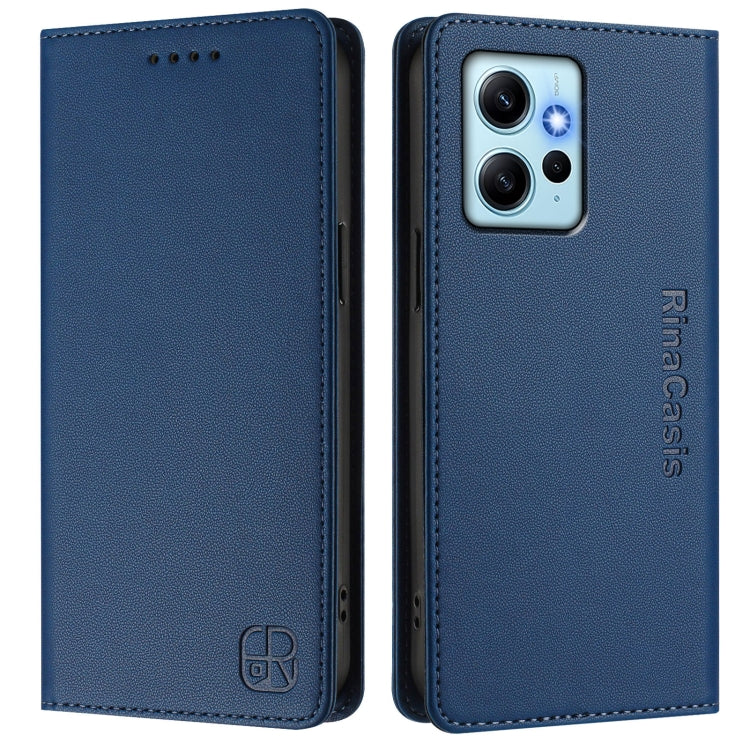 For Redmi Note 12 4G Global RC01 Dual-Folded Magnetic Suction RFID Leather Phone Case