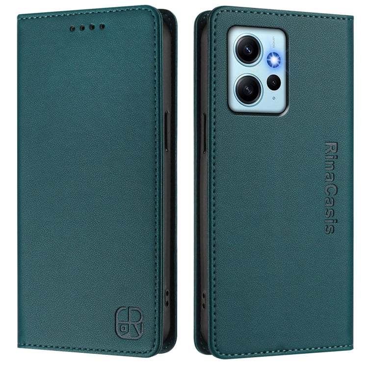 For Redmi Note 12 4G Global RC01 Dual-Folded Magnetic Suction RFID Leather Phone Case