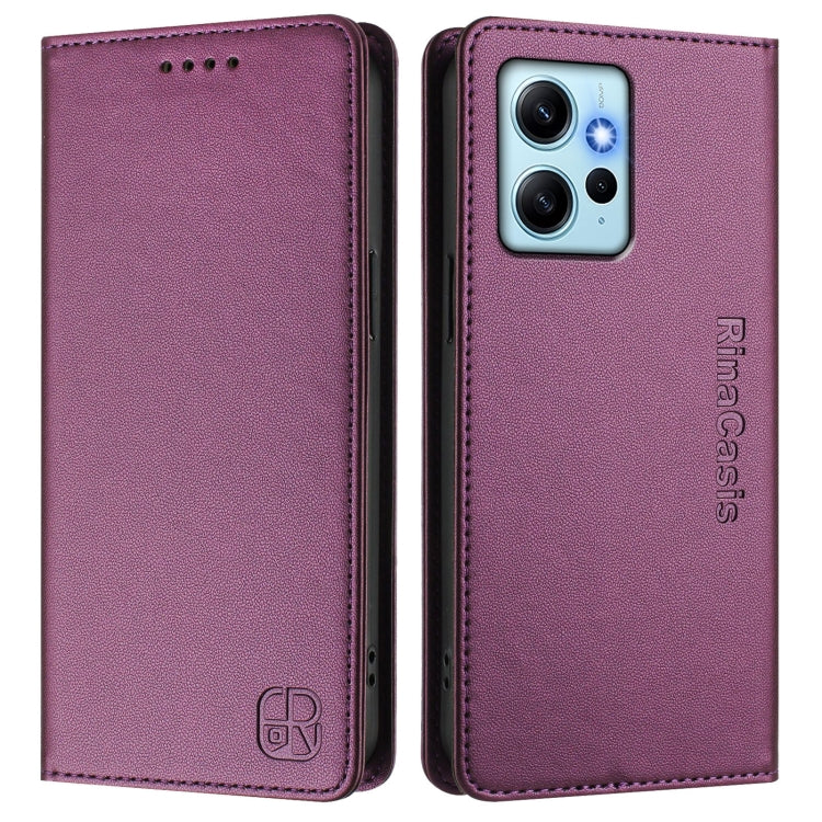 For Redmi Note 12 4G Global RC01 Dual-Folded Magnetic Suction RFID Leather Phone Case