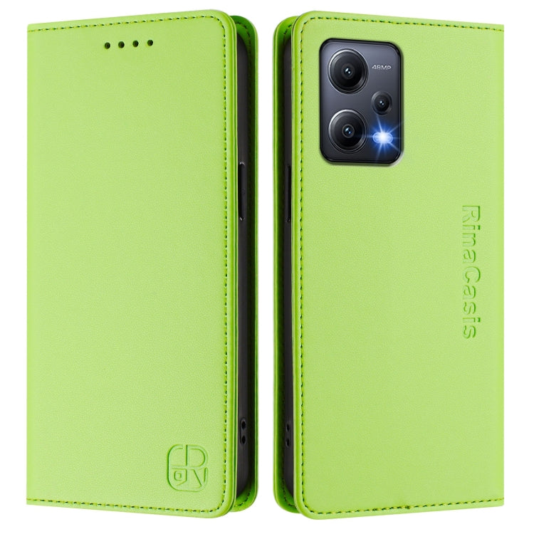 For Redmi Note 12 5G India / Xiaomi Poco X5 RC01 Dual-Folded Magnetic Suction RFID Leather Phone Case