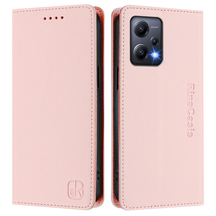 For Redmi Note 12 5G India / Xiaomi Poco X5 RC01 Dual-Folded Magnetic Suction RFID Leather Phone Case