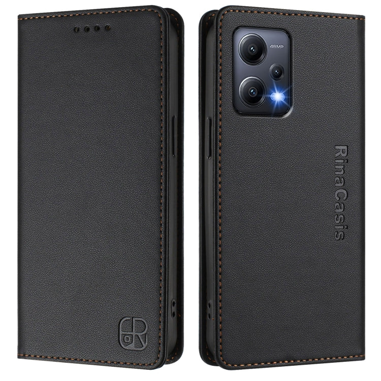 For Redmi Note 12 5G India / Xiaomi Poco X5 RC01 Dual-Folded Magnetic Suction RFID Leather Phone Case