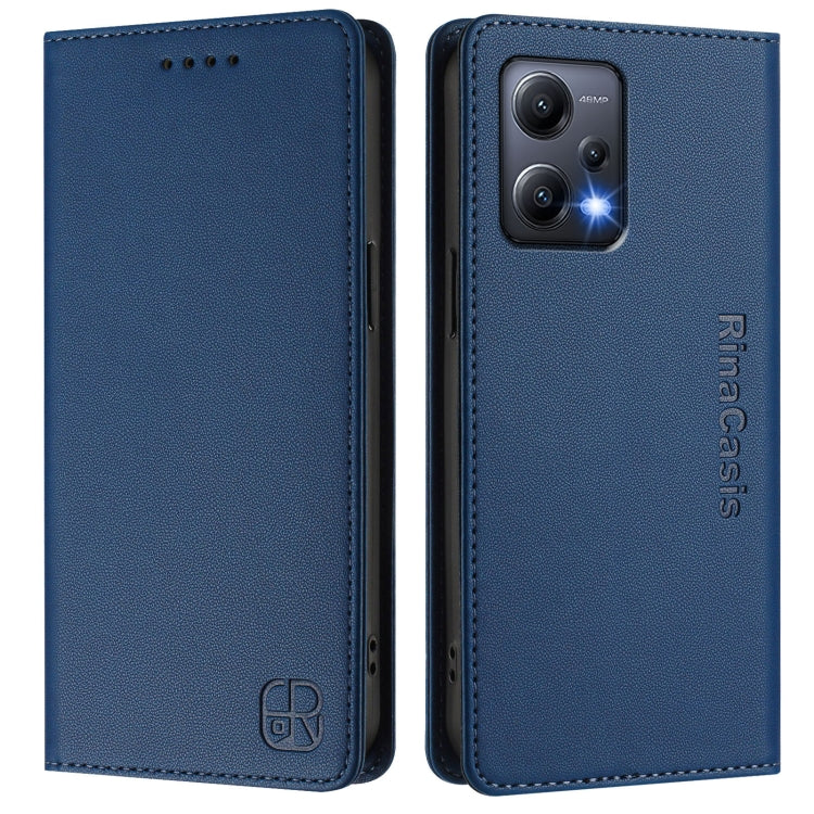 For Redmi Note 12 5G India / Xiaomi Poco X5 RC01 Dual-Folded Magnetic Suction RFID Leather Phone Case