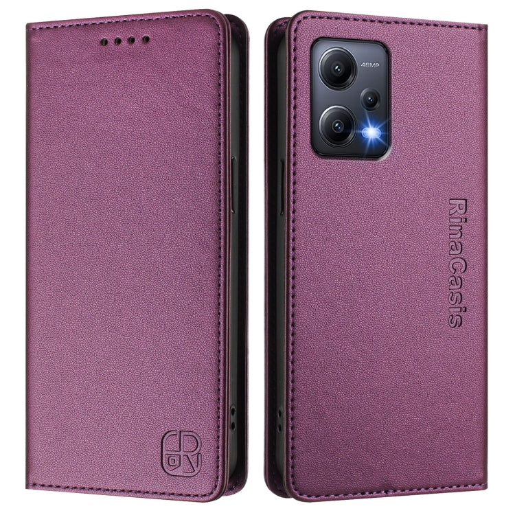 For Redmi Note 12 5G India / Xiaomi Poco X5 RC01 Dual-Folded Magnetic Suction RFID Leather Phone Case