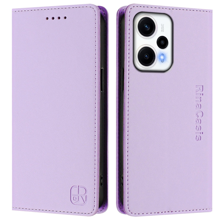 For Redmi Note 12 Turbo 5G / Xiaomi Poco F5 RC01 Dual-Folded Magnetic Suction RFID Leather Phone Case