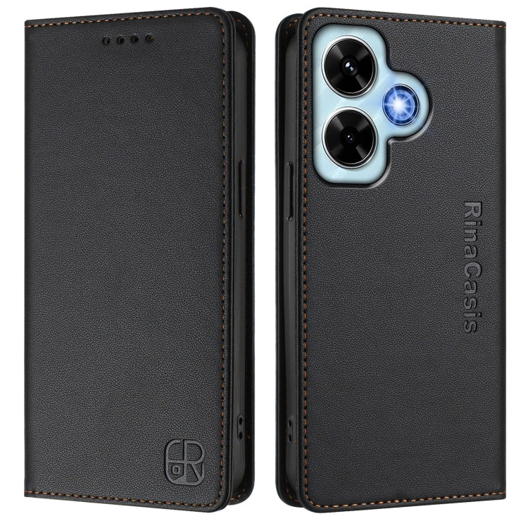 For Redmi Note 13 4G Global RC01 Dual-Folded Magnetic Suction RFID Leather Phone Case