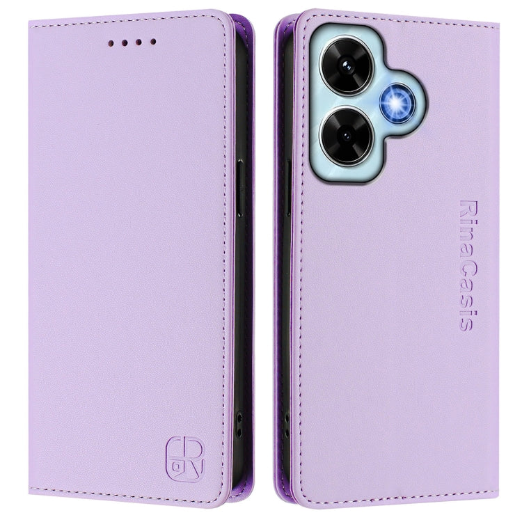 For Redmi Note 13 4G Global RC01 Dual-Folded Magnetic Suction RFID Leather Phone Case