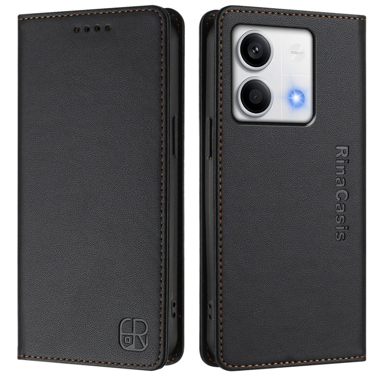 For Redmi Note 13 5G Global RC01 Dual-Folded Magnetic Suction RFID Leather Phone Case