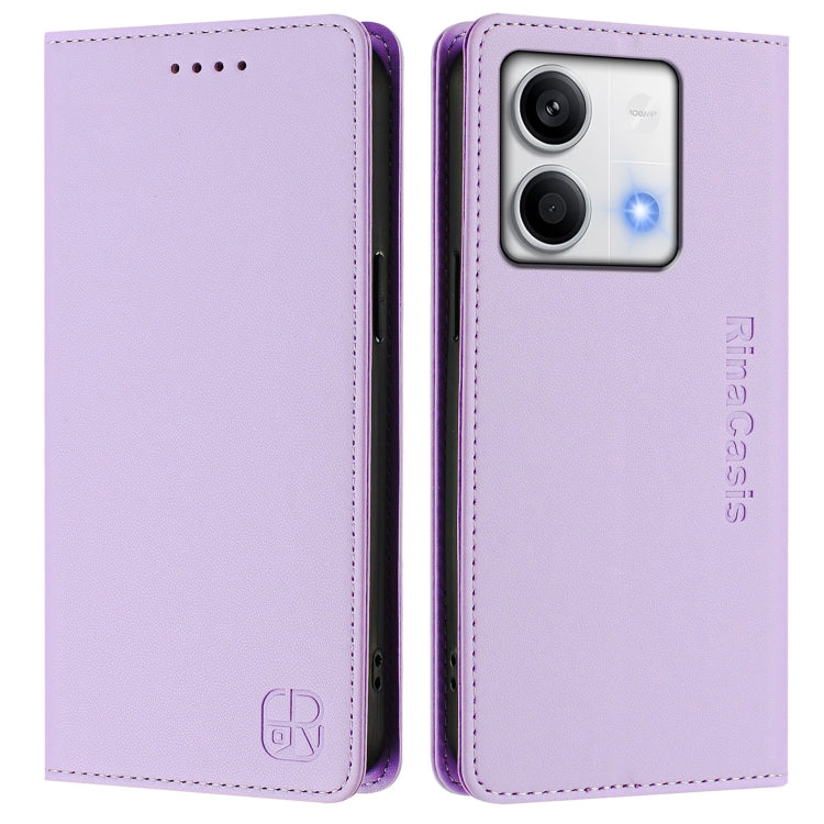 For Redmi Note 13 5G Global RC01 Dual-Folded Magnetic Suction RFID Leather Phone Case