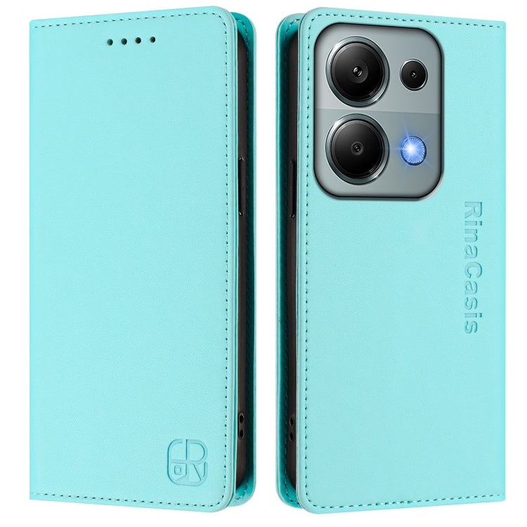 For Redmi Note 13 Pro 4G Global RC01 Dual-Folded Magnetic Suction RFID Leather Phone Case