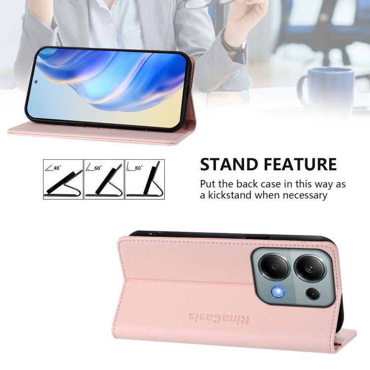 For Redmi Note 13 Pro 4G Global RC01 Dual-Folded Magnetic Suction RFID Leather Phone Case