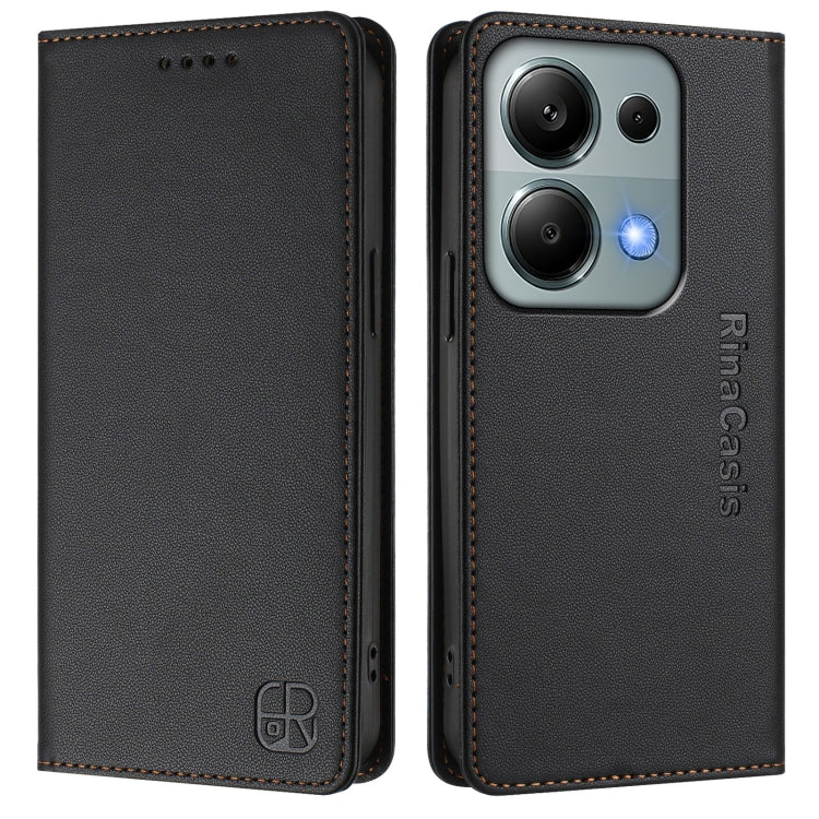 For Redmi Note 13 Pro 4G Global RC01 Dual-Folded Magnetic Suction RFID Leather Phone Case
