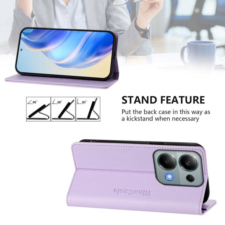 For Redmi Note 13 Pro 4G Global RC01 Dual-Folded Magnetic Suction RFID Leather Phone Case