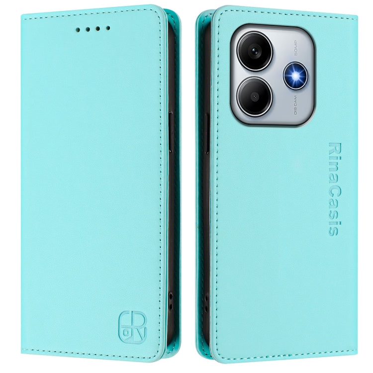 For Redmi Note 14 5G RC01 Dual-Folded Magnetic Suction RFID Leather Phone Case