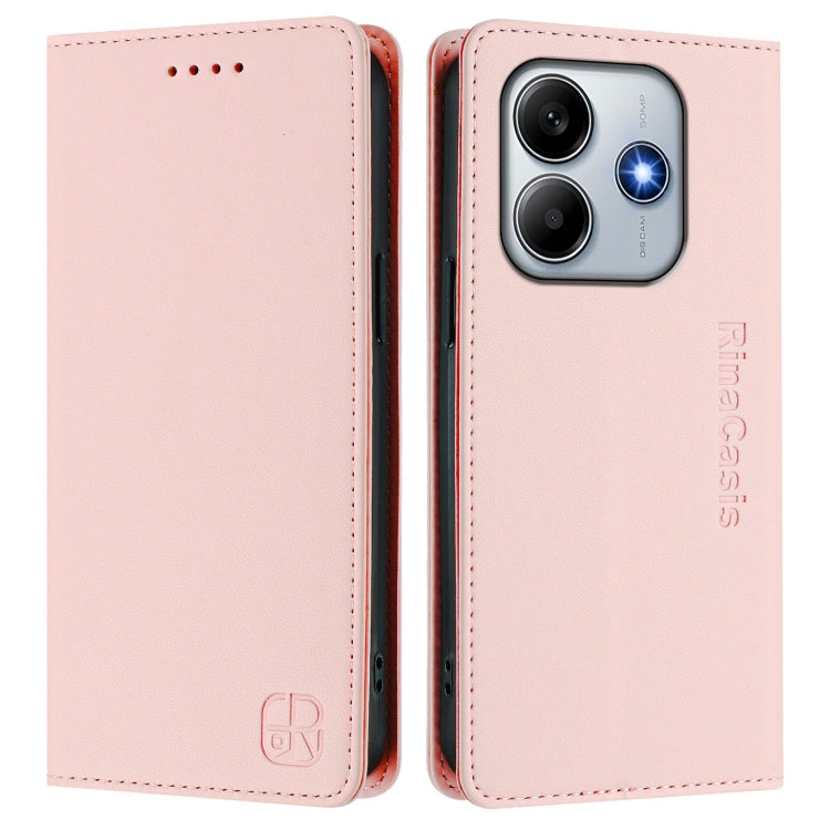 For Redmi Note 14 5G RC01 Dual-Folded Magnetic Suction RFID Leather Phone Case