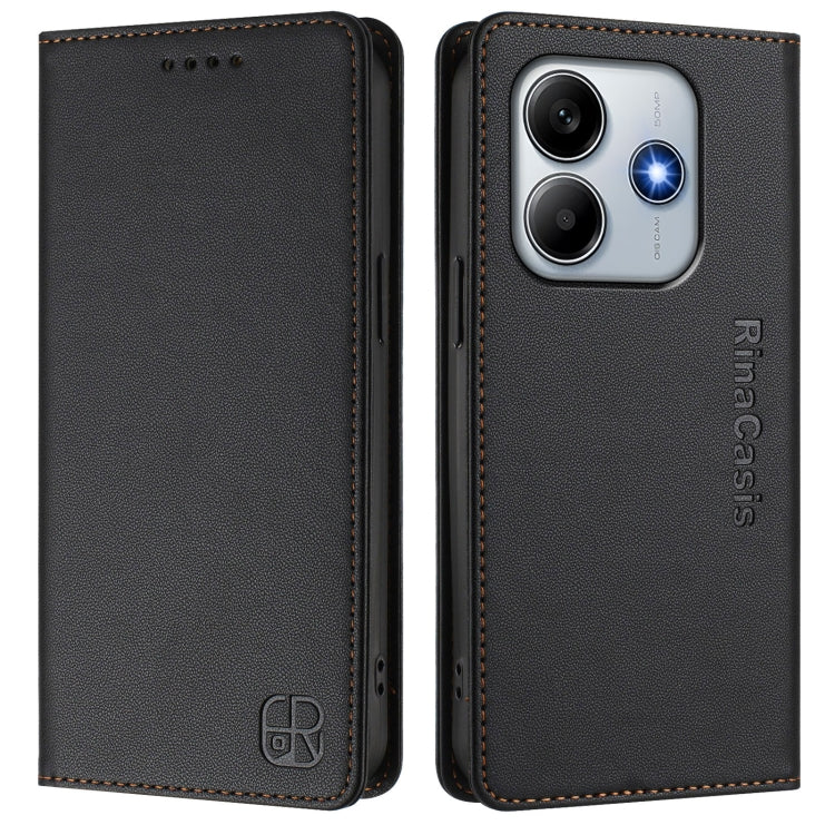 For Redmi Note 14 5G RC01 Dual-Folded Magnetic Suction RFID Leather Phone Case