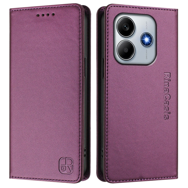 For Redmi Note 14 5G RC01 Dual-Folded Magnetic Suction RFID Leather Phone Case