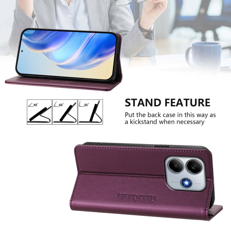 For Redmi Note 14 5G RC01 Dual-Folded Magnetic Suction RFID Leather Phone Case