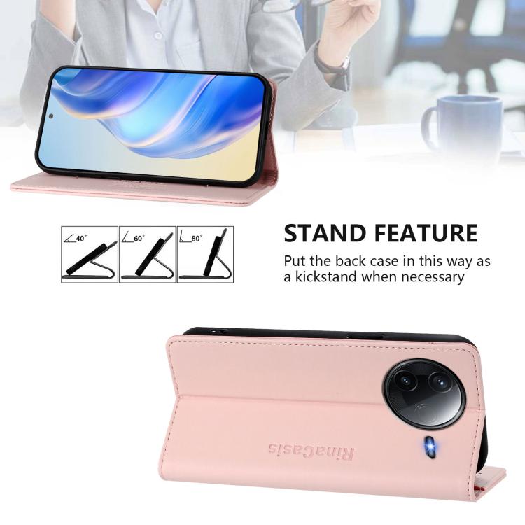 For Redmi K80 / K80 Pro RC01 Dual-Folded Magnetic Suction RFID Leather Phone Case