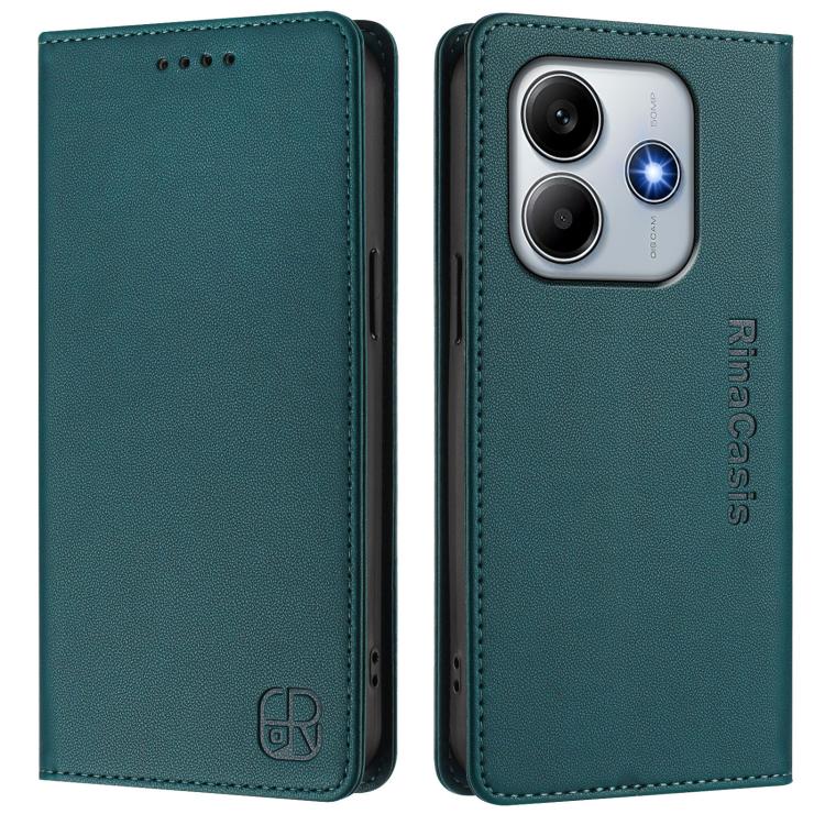 For Redmi Note 14 4G 163.25mm RC01 Dual-Folded Magnetic Suction RFID Leather Phone Case