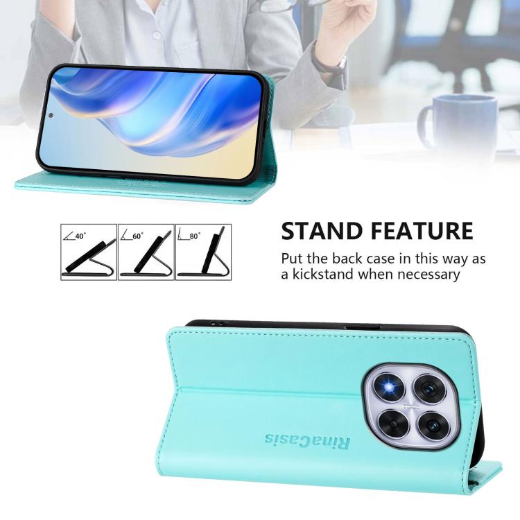 For Redmi Note 14 Pro 4G RC01 Dual-Folded Magnetic Suction RFID Leather Phone Case